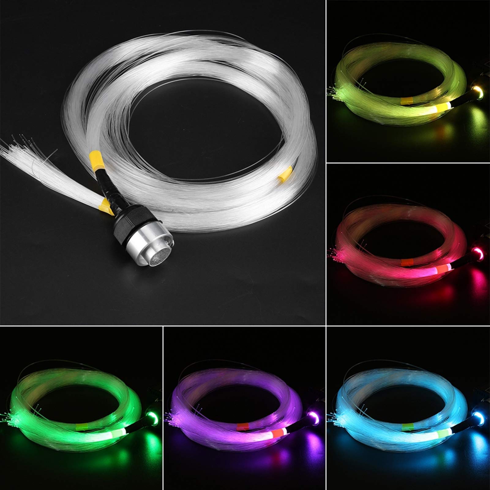 Kit de luces de techo de fibra óptica de plástico LED RGBW de 16W, kits de techo de cielo estrellado Motor con cables Controlador remoto para decoración de luces de hogar y automóvil(Enchufe de la UE)