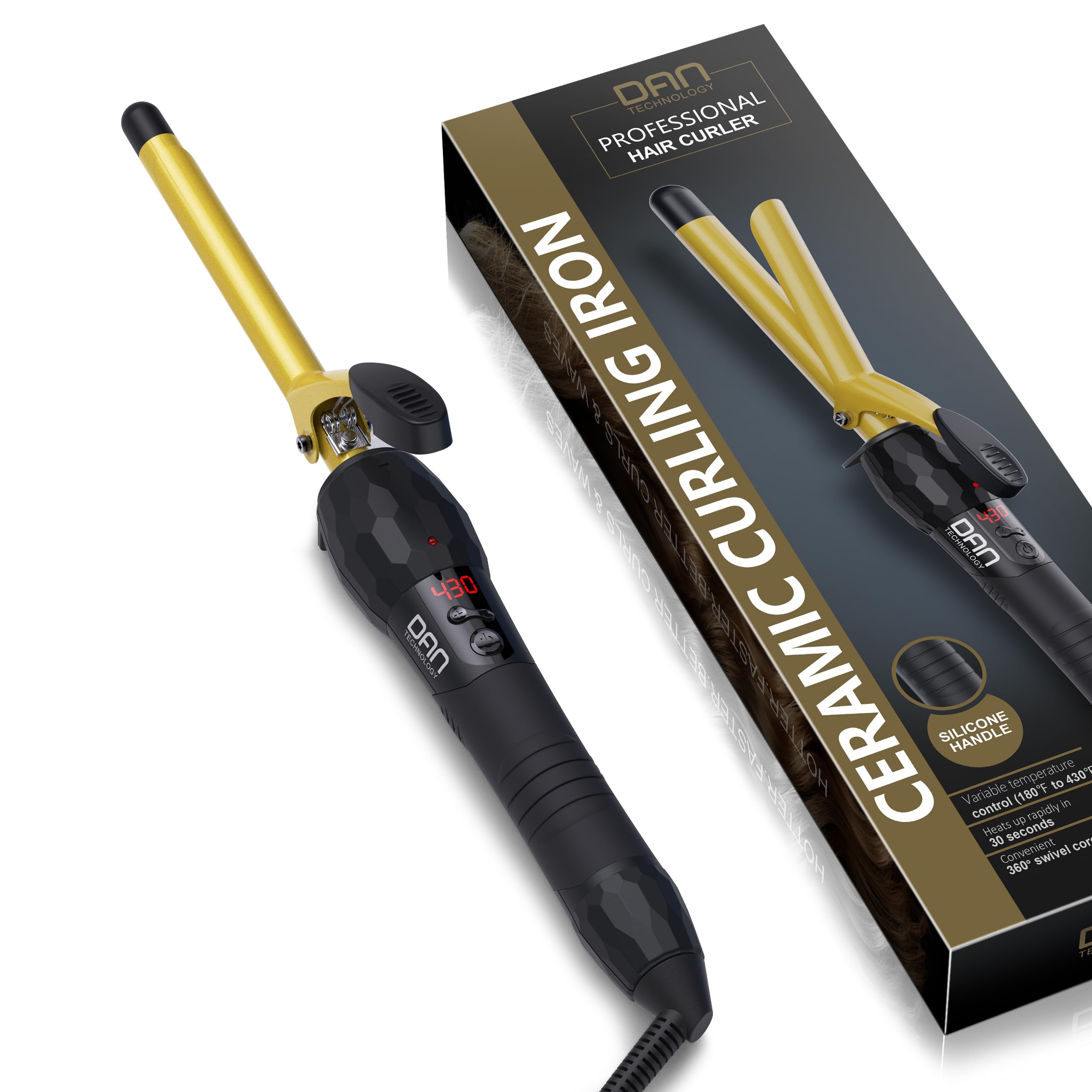 DAN Technology 3/8 Inch Tiny Curling Wand for Tight Spiral Curls, Tourmaline Ceramic Small Barrel Hair Curler with LCD Display (180°F–430°F), Fast