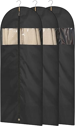 Moucas - Paquete de 3 bolsas de vestir de 65 pulgadas, bolsa de ropa negra para vestidos largos, fundas de vestir plegables para viajes y