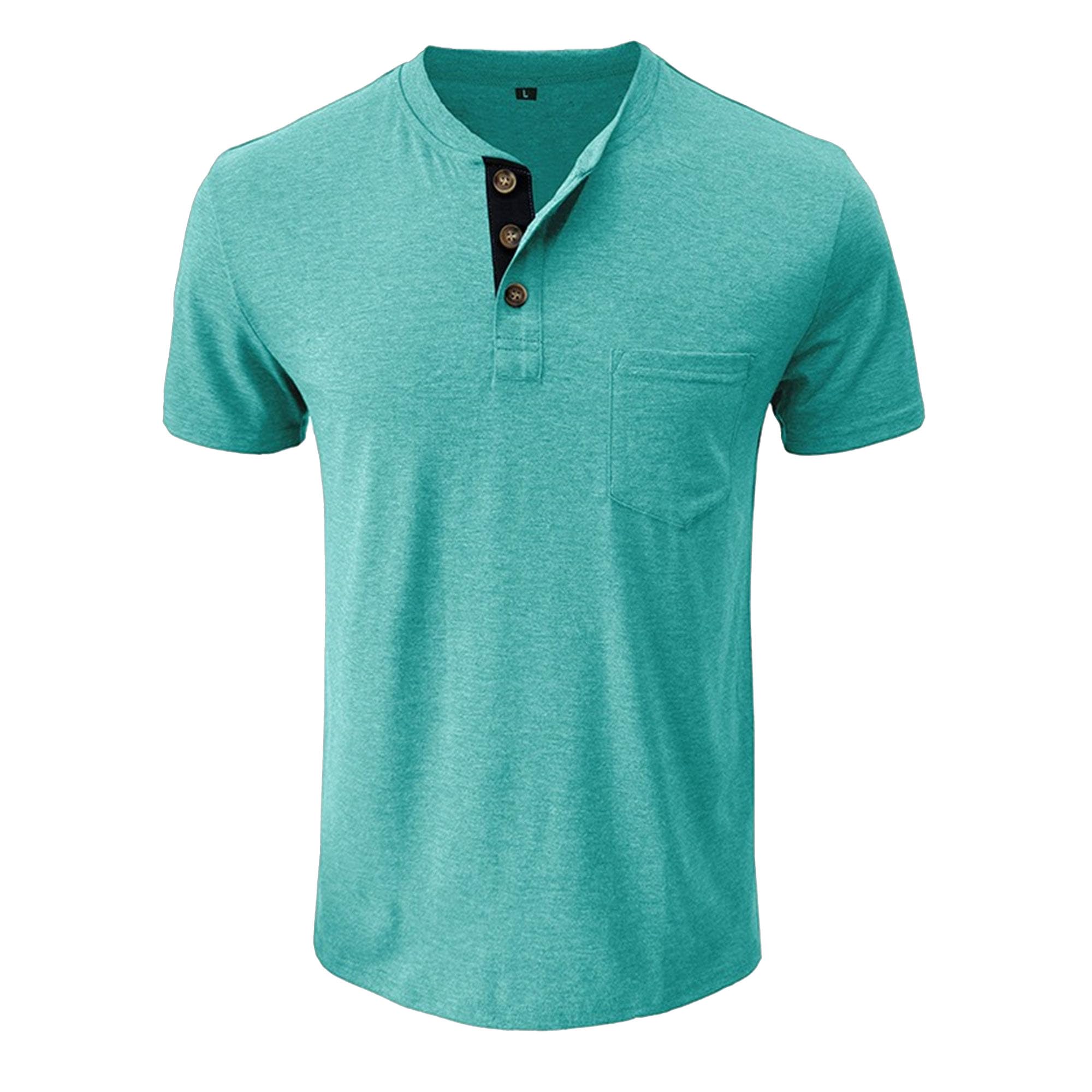 Mens Fashion V-Neck Henley Shirt Classic Short Sleeve Casual Top Lightweight Button Cotton T-Shirt
