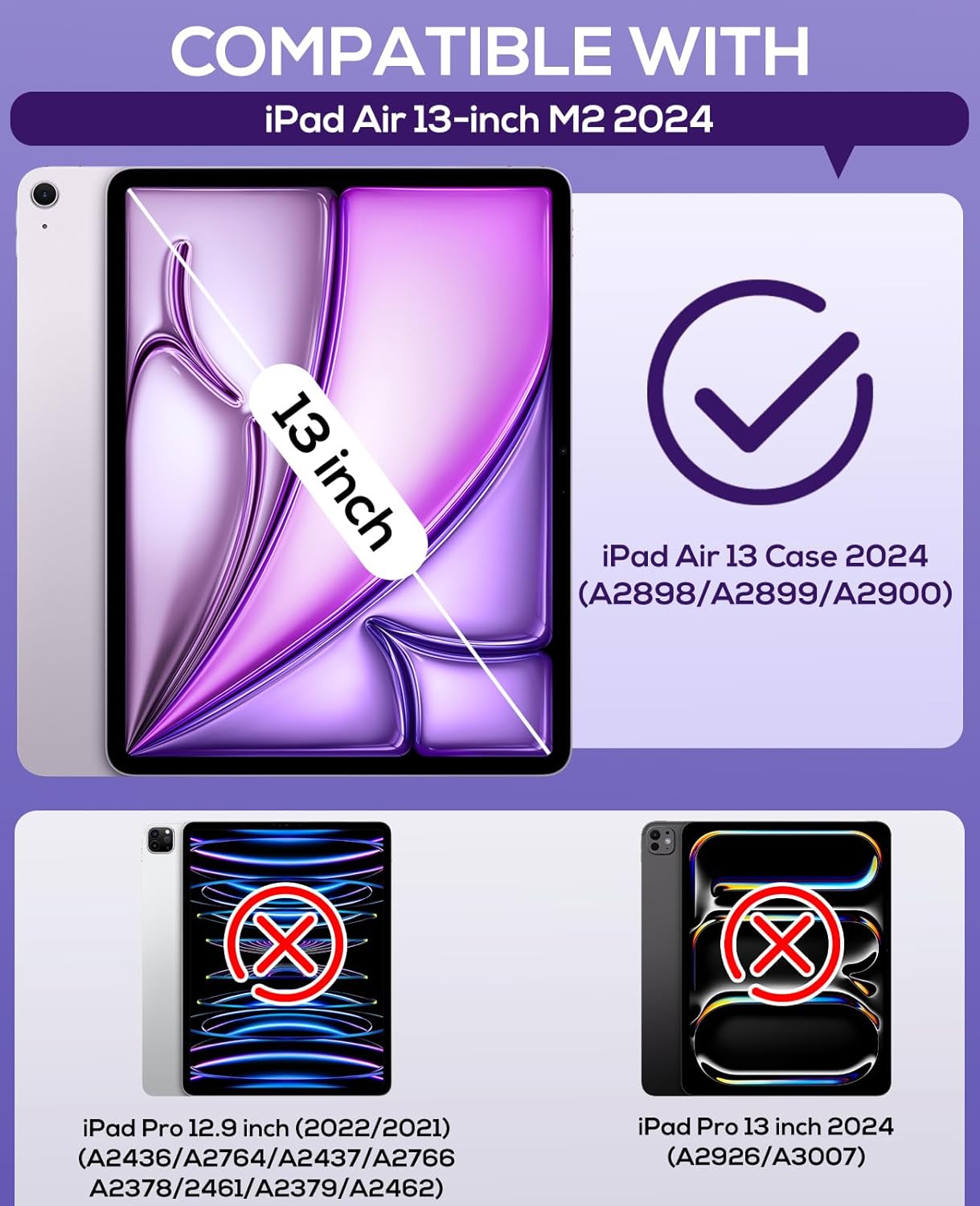 Cantis Case for iPad Air 13 Inch (M3) 2025/ for iPad Air 13-inch (M2) 2024 with Pencil Holder, Heavy Duty Shockproof Case for i Pad Air 13" Supports Pencil Pro and Pencil (USB-C), Purple+Purple - Image 2