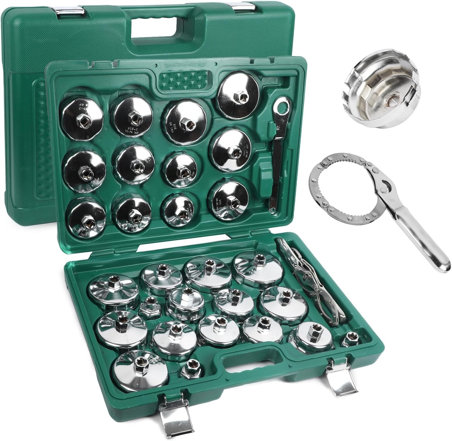 Oil Filter Wrench Set, 31 PCS Oil Filter Socket Set Heavy Duty Stainless Steel Oil Filter Socket, Cap Removal Tool 27mm 32mm 36mm 64mm-101mm Compatible with Mercedes/ BMW/ Auuudi/ Ford/ Toyota/ Honda