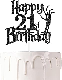 Skull Happy 21st Birthday Cake Topper, Number 21 Twenty-one Birthday Cake DÃ©cor, Finally 21, Halloween Themed 21st Birthday Party Decorations Supplies