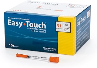 EasyTouch 31G 0.3cc U-100 Insulin Syringes with 5/16" Short Needle - 100 Count Box for Precise, Comfortable Dosing