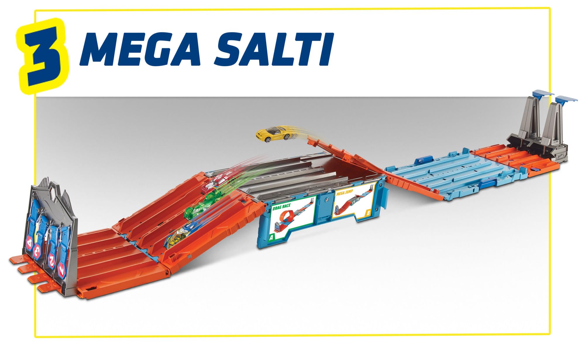 Hot Wheels - Set Multisfide, include 3 acrobazie in 1 set portatile componibili tra loro, con 2 macchinine Hot Wheels e accessori utilizzabil con altri playset, giocattolo per bambini, 6+ anni, GKT87