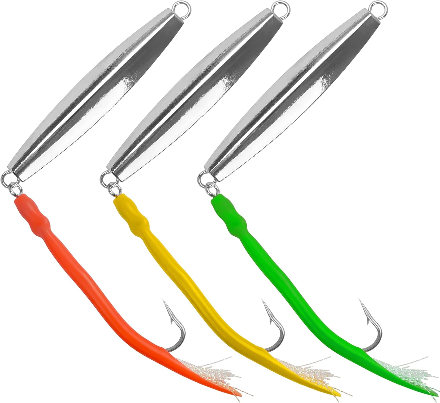 Diamond Jigs Saltwater Fishing Lures, 1oz-10oz Casting Jigging Spoon Lures with Tube Tail Striped Bass Flat Metal Jig Trolling Lures for Deep Sea Surf Fishing Bluefish Striper Tuna Salmon