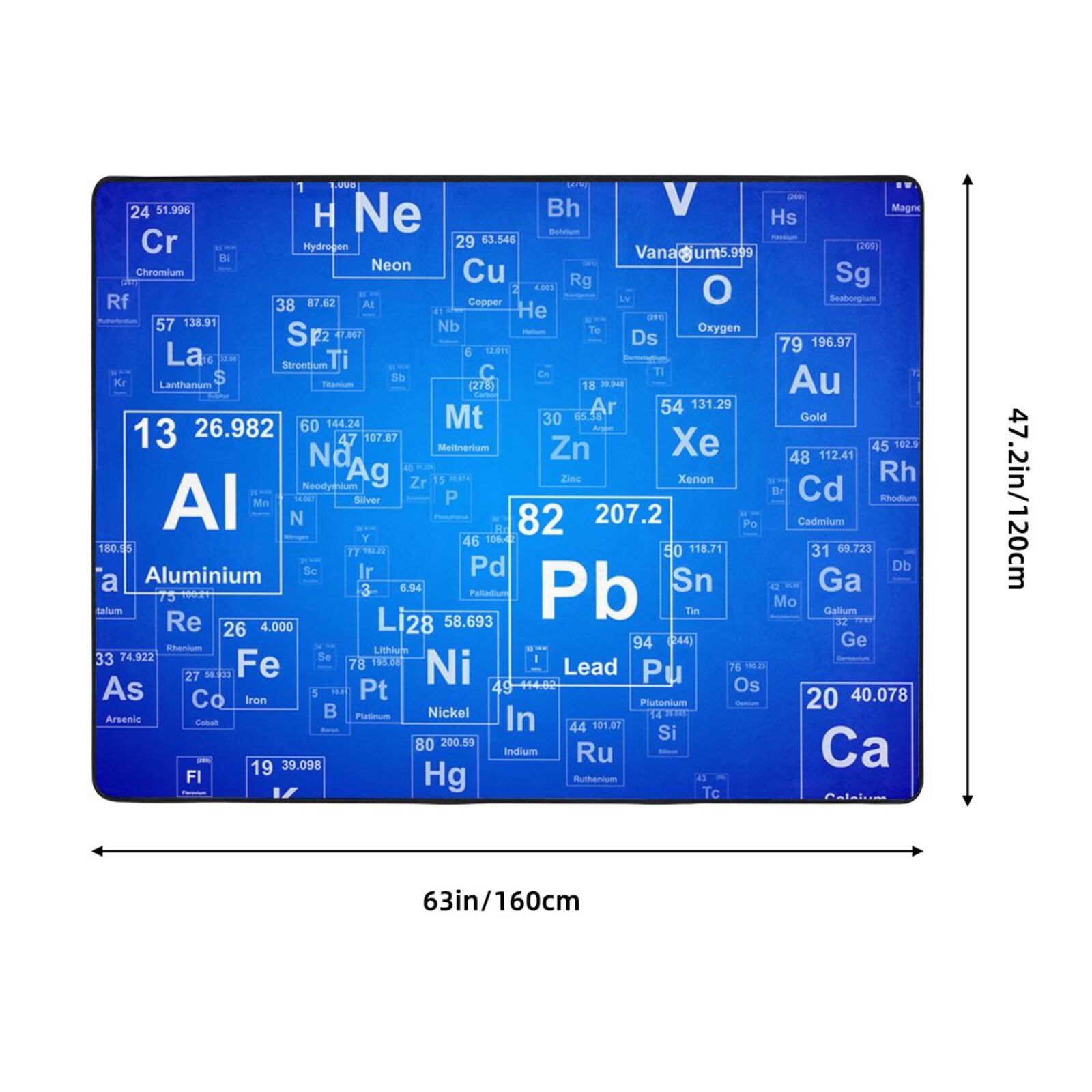 Insegnante di scienze divertente Elementi della tavola periodica, Tappeto grande antiscivolo per soggiorno e camera da letto, 160 x 120 cm.