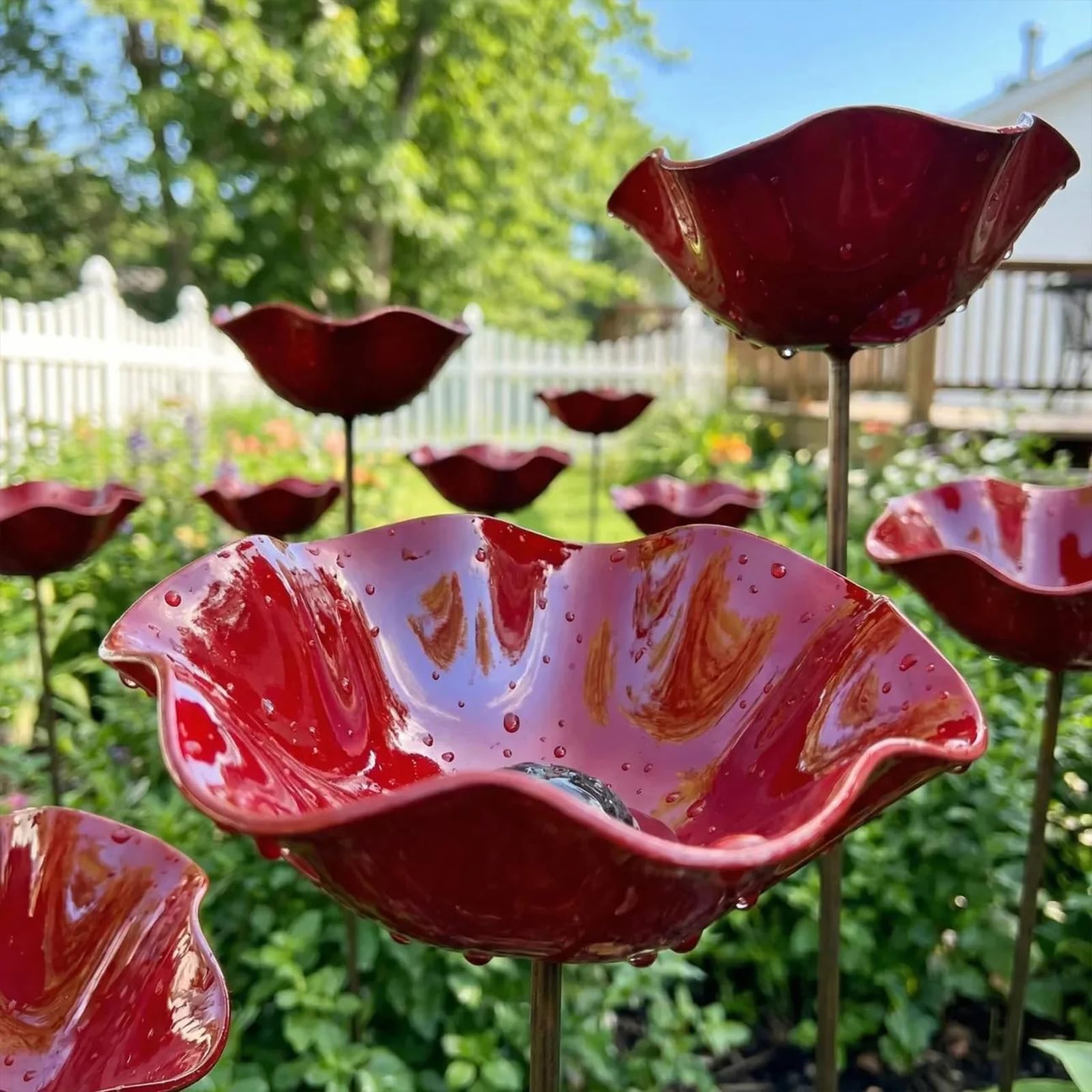 Mangiatoia per uccelli da giardino in metallo, decorazione per esterni con raccoglipioggia per uccelli e stazione di irrigazione per api per colibrì, 60 cm