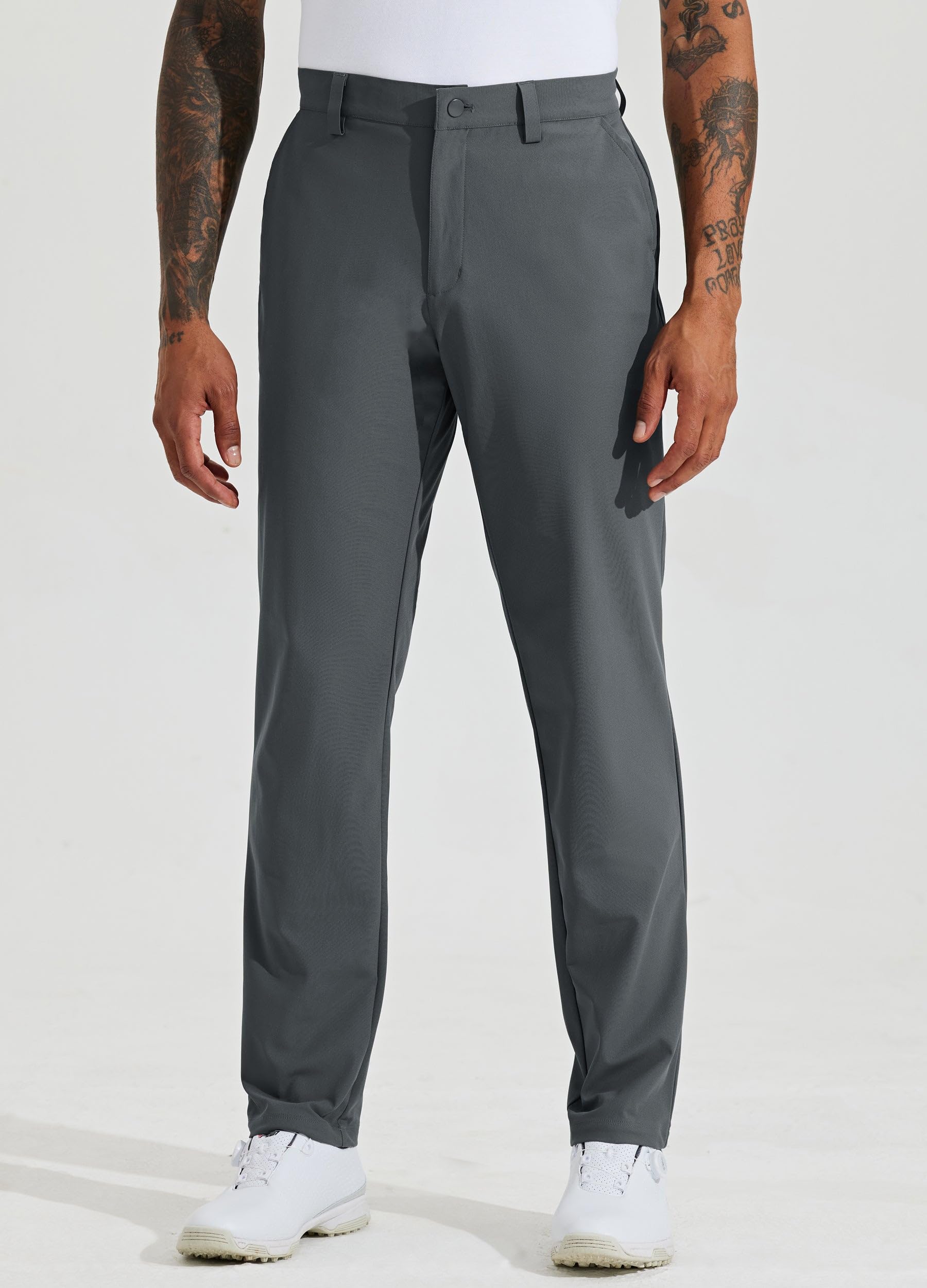 WILLIT Pantaloni da golf da uomo, elasticizzati, slim fit, ad asciugatura rapida, casual, da lavoro, elasticizzati, lunghi, con tasche, 30"/32", Cachi chiaro, 30 l