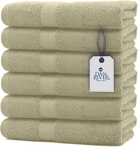 DAN RIVER Juego de 6 toallas de mano de lujo (16 x 28 pulgadas), 100% algodón, ultra suaves, ligeras y altamente absorbentes, perfectas para salón,
