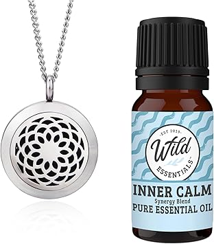 mEssentials Sunflower Essential Oil Diffuser Necklace Gift Set - Includes Aromatherapy Pendant, 24" Stainless Steel Chain, Refill Pads and 1-10ml Bottle of Inner Calm 100% Essential Oil
