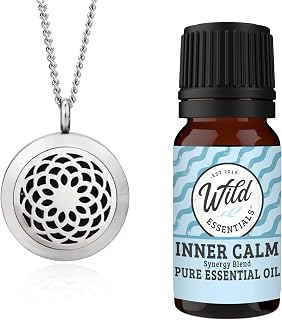 mEssentials Sunflower Essential Oil Diffuser Necklace Gift Set - Includes Aromatherapy Pendant, 24" Stainless Steel Chain, Refill Pads and 1-10ml Bottle of Inner Calm 100% Essential Oil