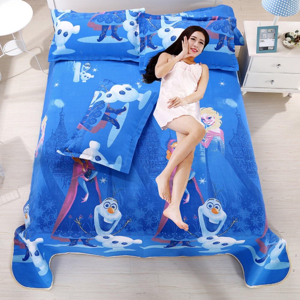 musiyu 3D Print Linen Summer Cool Sleeping Mat 3pcs Bedding Set Flat Sheet Pillowcases Twin Queen King SizeQueen^^^Frozen^^^Blue