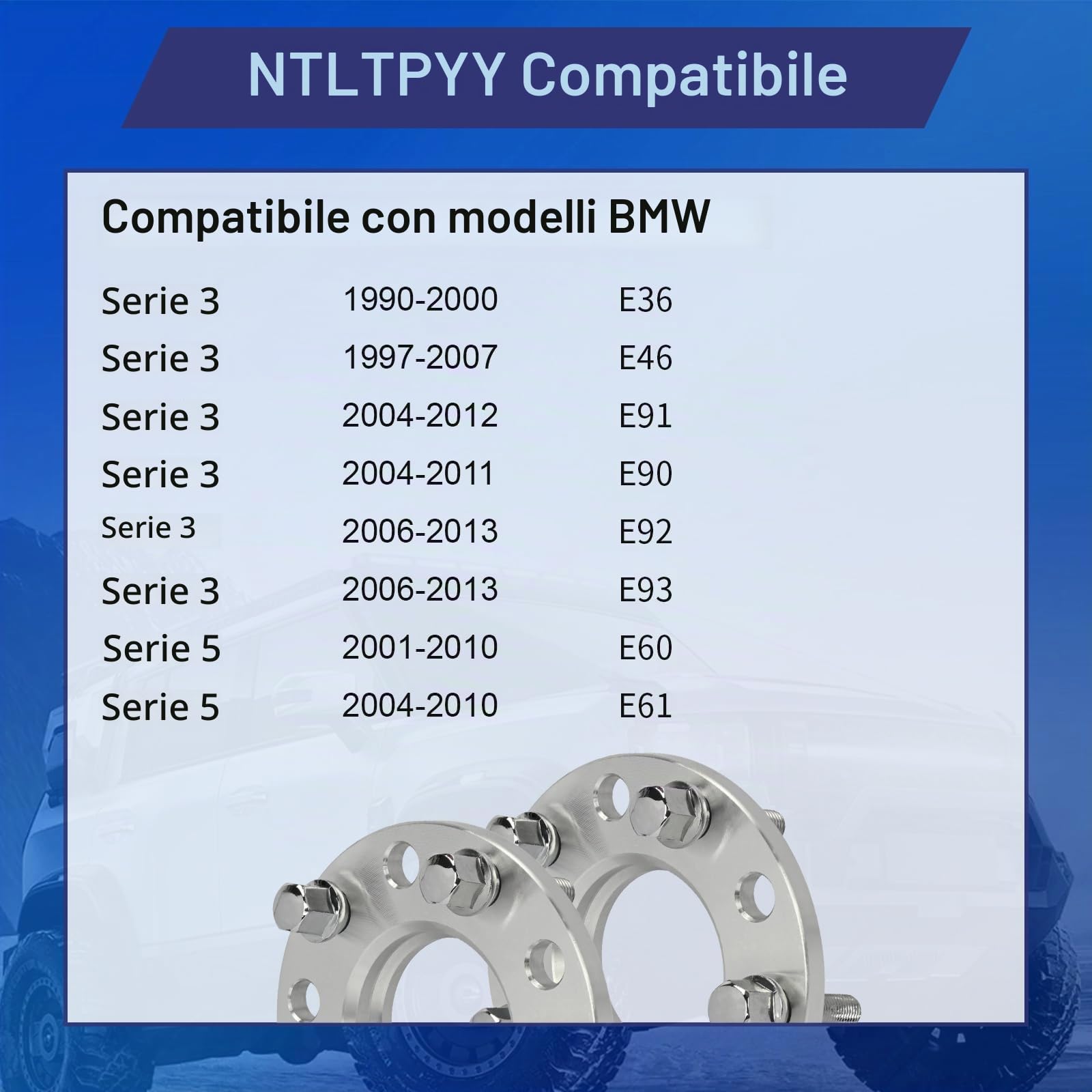 Distanziali distanziali 5 x 120 mm, piastre da 10 mm, per BMW E81 E82 E87 E88 E36 E46 E90 E91 E92 E93 E12 E28 E34 E60 E32 E31 M3 M5 M6 X1 Z3 Z4 , 10 bulloni M14 x 1,5 e foro mozzo 72,6 mm