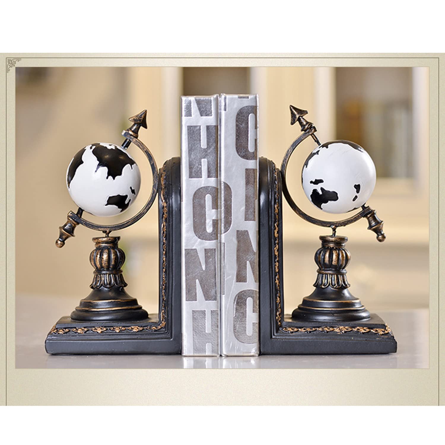 Serre-livres vintage en bois figurant deux globes terrestres