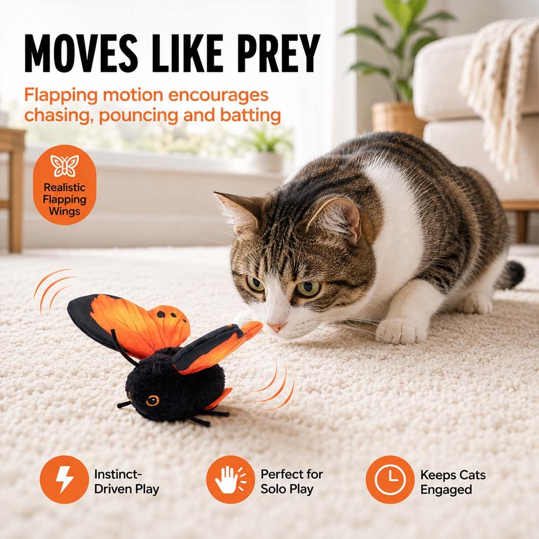 Interaktives Schmetterlingsspielzeug für Katzen mit Sensor, USB-C (3PC-ABC)