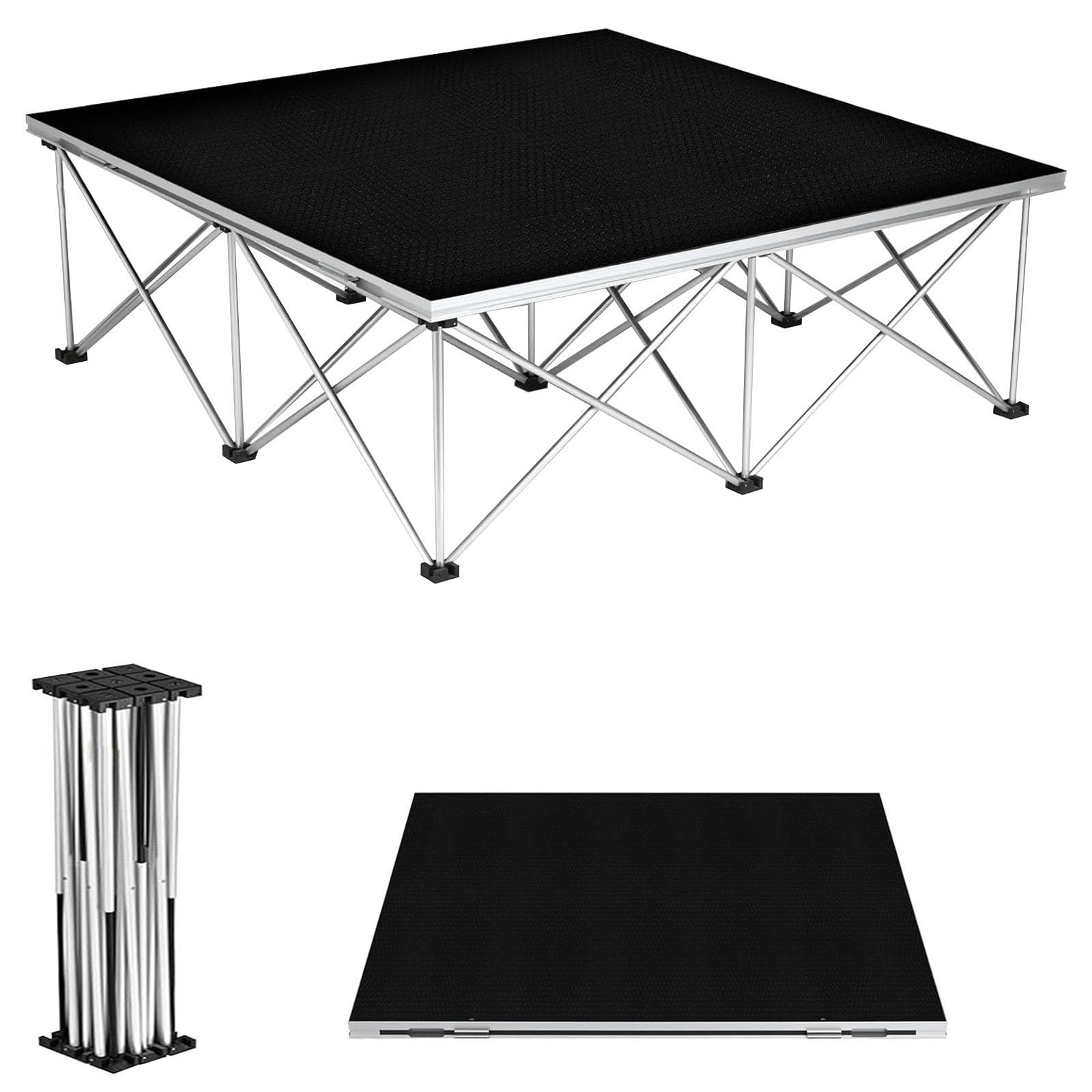 Palco Portatile Commerciale con Struttura in Alluminio, Piattaforma ad Alta Portata per Matrimoni, Canto e Danza, Superficie Antiscivolo(122x122x80cm/48x48x31.5″)