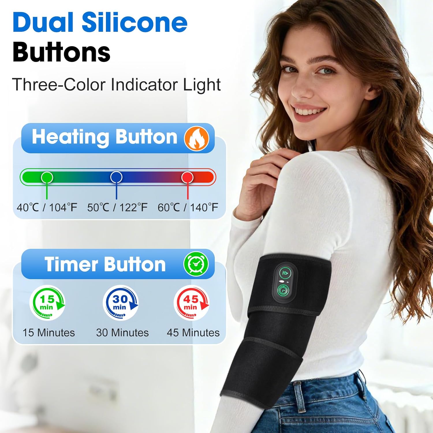 Cordless Heating Pad for Arm & Elbow for Pain Relief, 5000mAh Rechargeable Arm Heating Pad, Extra Long Arm Heating Pad Sleeve,Large Area Heated Elbow Wrap with 3 Heating Levels & Timer - Image 6