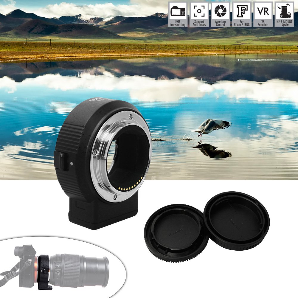 Pepisky ENF-E1 Electric Lens Mount Adapter Ring AF Auto Focus VR Adjustable Aperture Exposure Replacement for Nikon F-Mount Lens to Sony E-Mount Camera