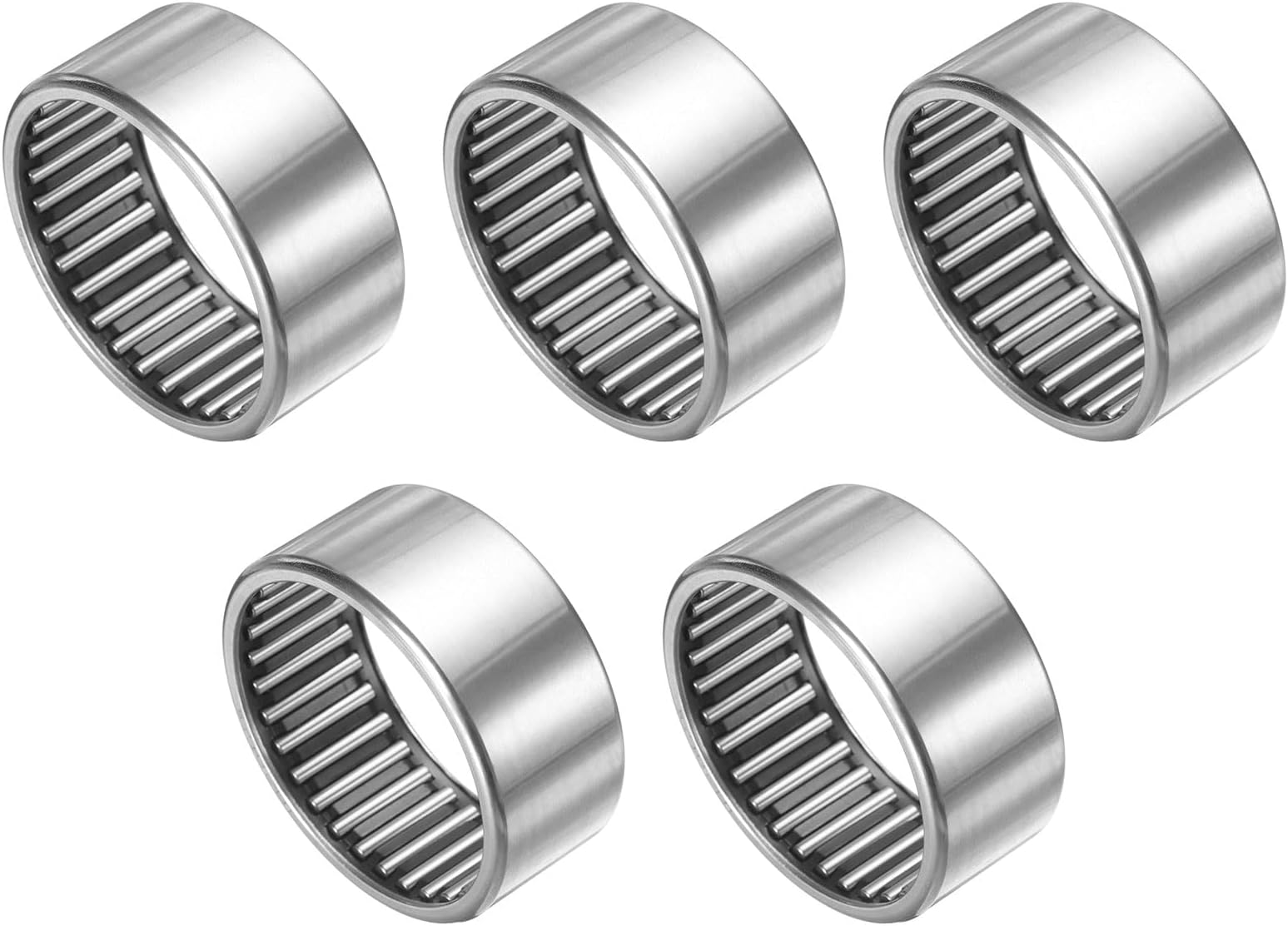 sourcing map 5 Pcs Needle Roller Bearings, HK5025 Bore 50mm OD 58mm 25mm Width Steel Track Roller Bearings Open End for Mower, Lawn Tractor, Automotive