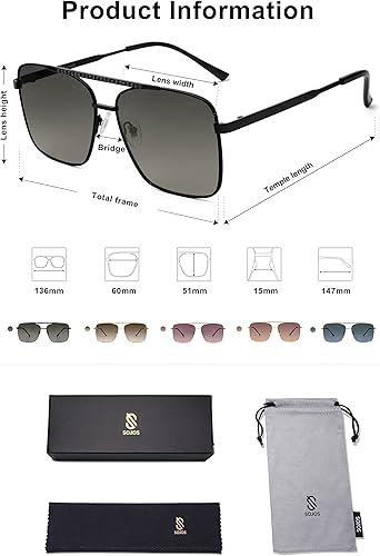 Miniatura 5 de SOJOS Trendy Aviator Sunglasses Womens Oversized Retro Rhinestone Double Bridge Square Women Shades SJ1195