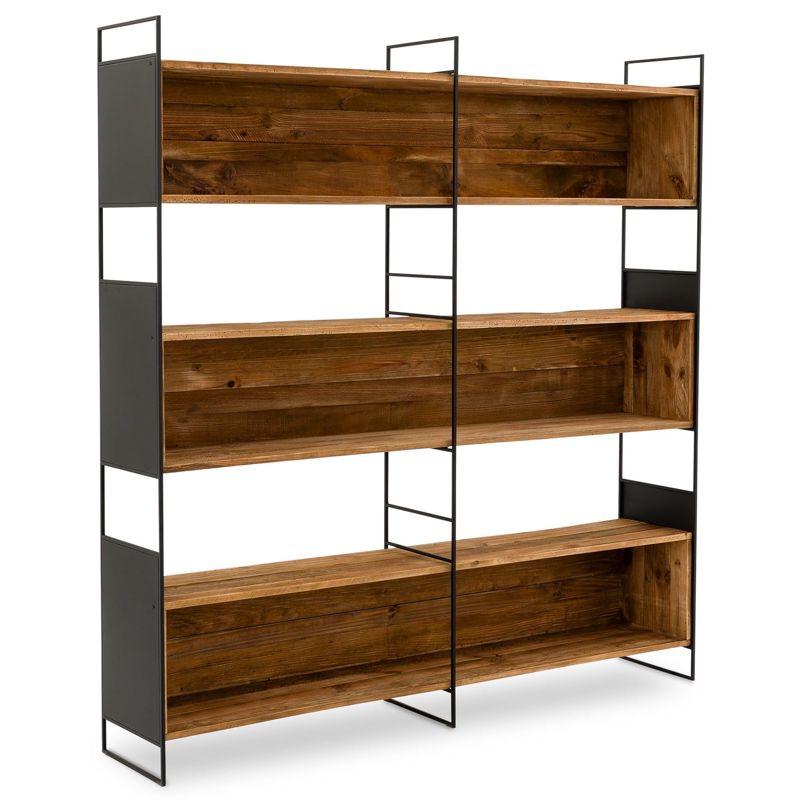 IDIMEX Regal AMAGI 180x190 cm aus recyceltem Massivholz, Natur/Schwarz - Standregal im Industrial Stil, Bücherregal aus Kiefernholz und Metall, offenes Regalsystem für Wohnzimmer und Büro