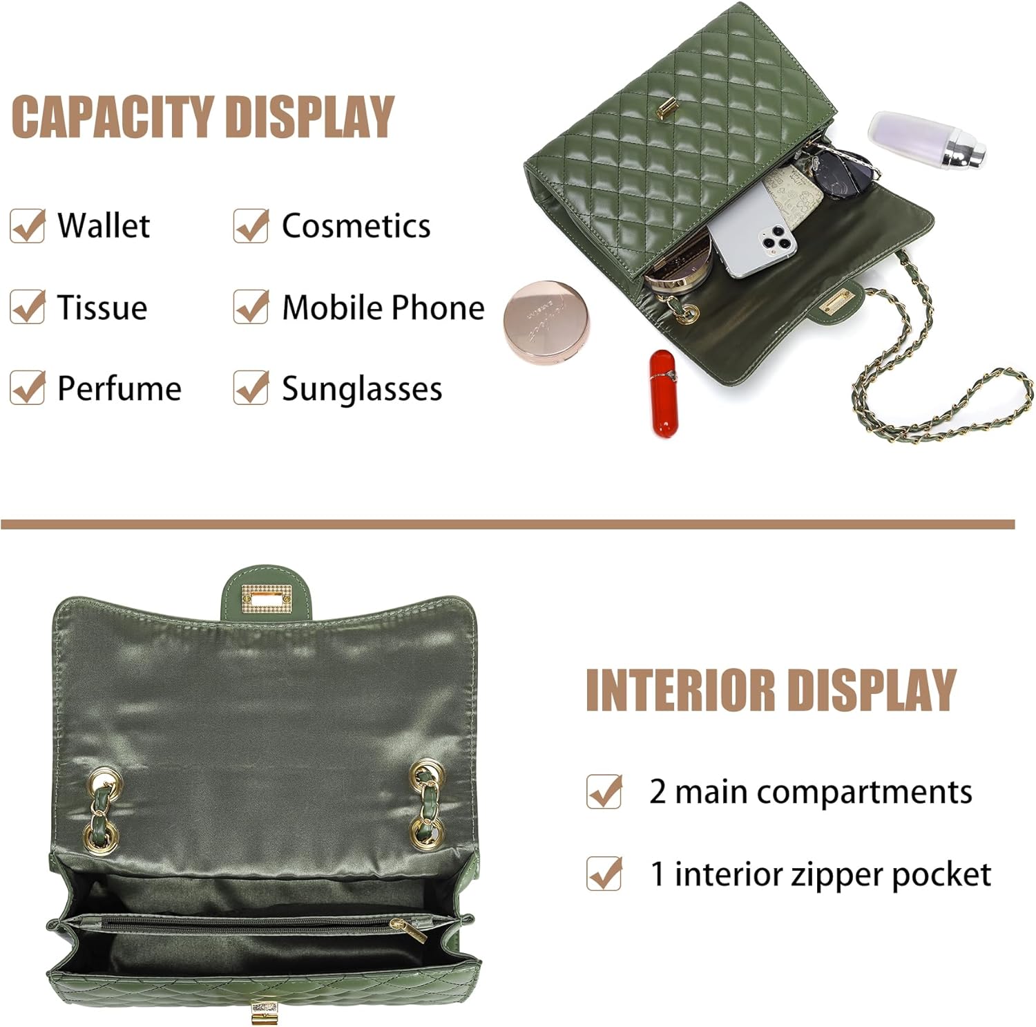 Quilted Crossbody Purse for Women Trendy Ladies Shoulder Bag with Chain Strap PU Leather Cross Body Bags Satchel HandBag - Image 5