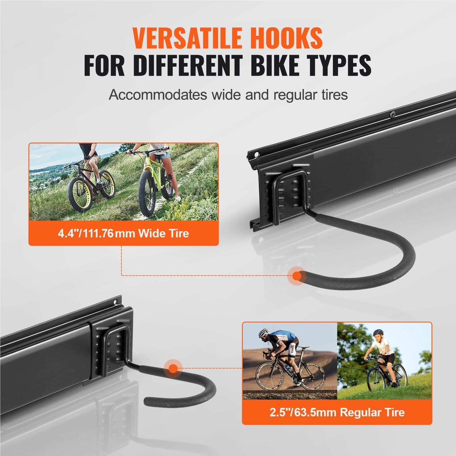 Supporti per Biciclette 17in Bike Storage Rack Wall Mount Bicycle Storage Hanger Adjustable Holder for Home Garage 2 Bikes Space Saving per Biciclette