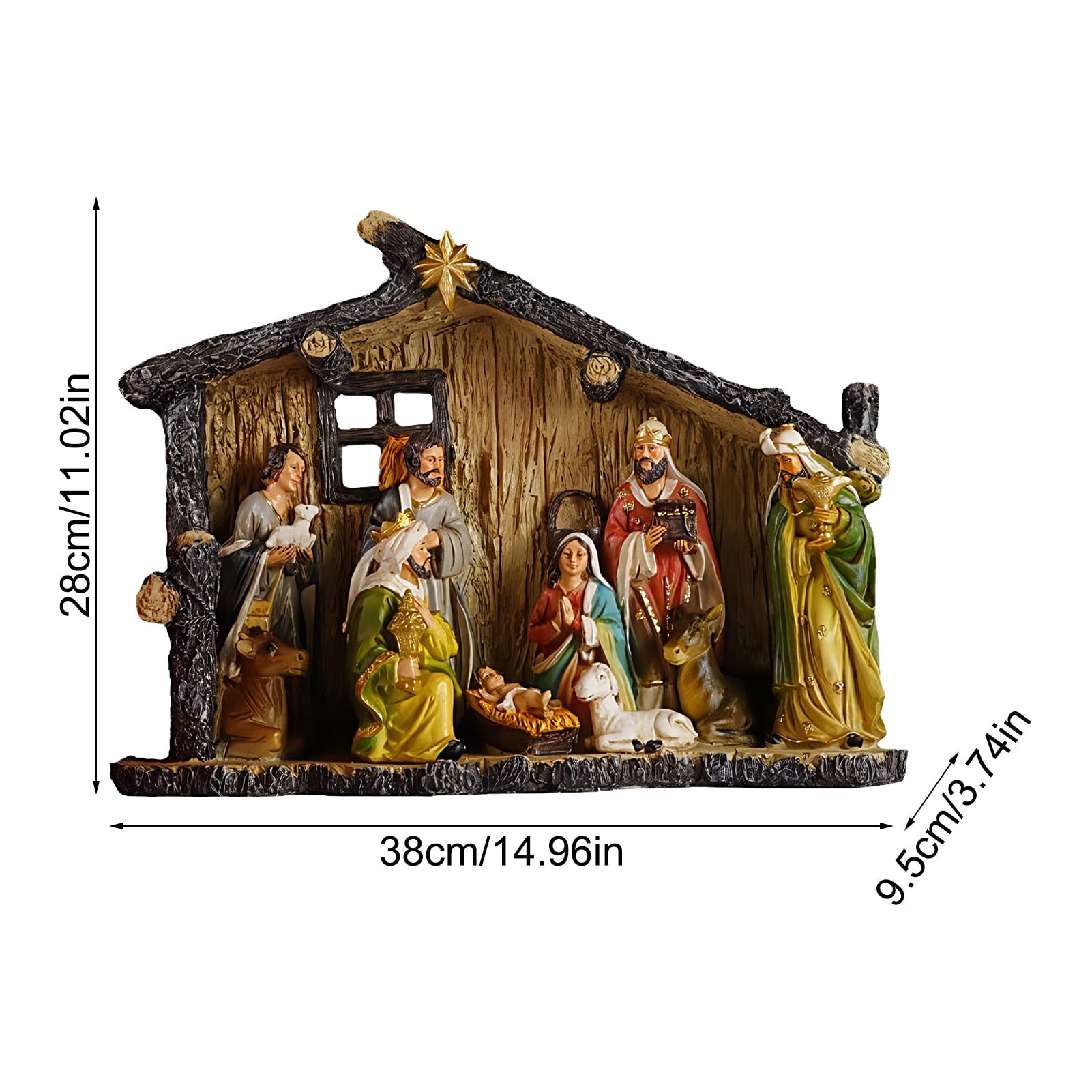 Scena della Natività - Decorazioni di Statue di Natale da 38 cm - Statuine della nascita di Gesù in resina con asilo nido - per tavolo caminetto famiglie cattoliche chiesa casa