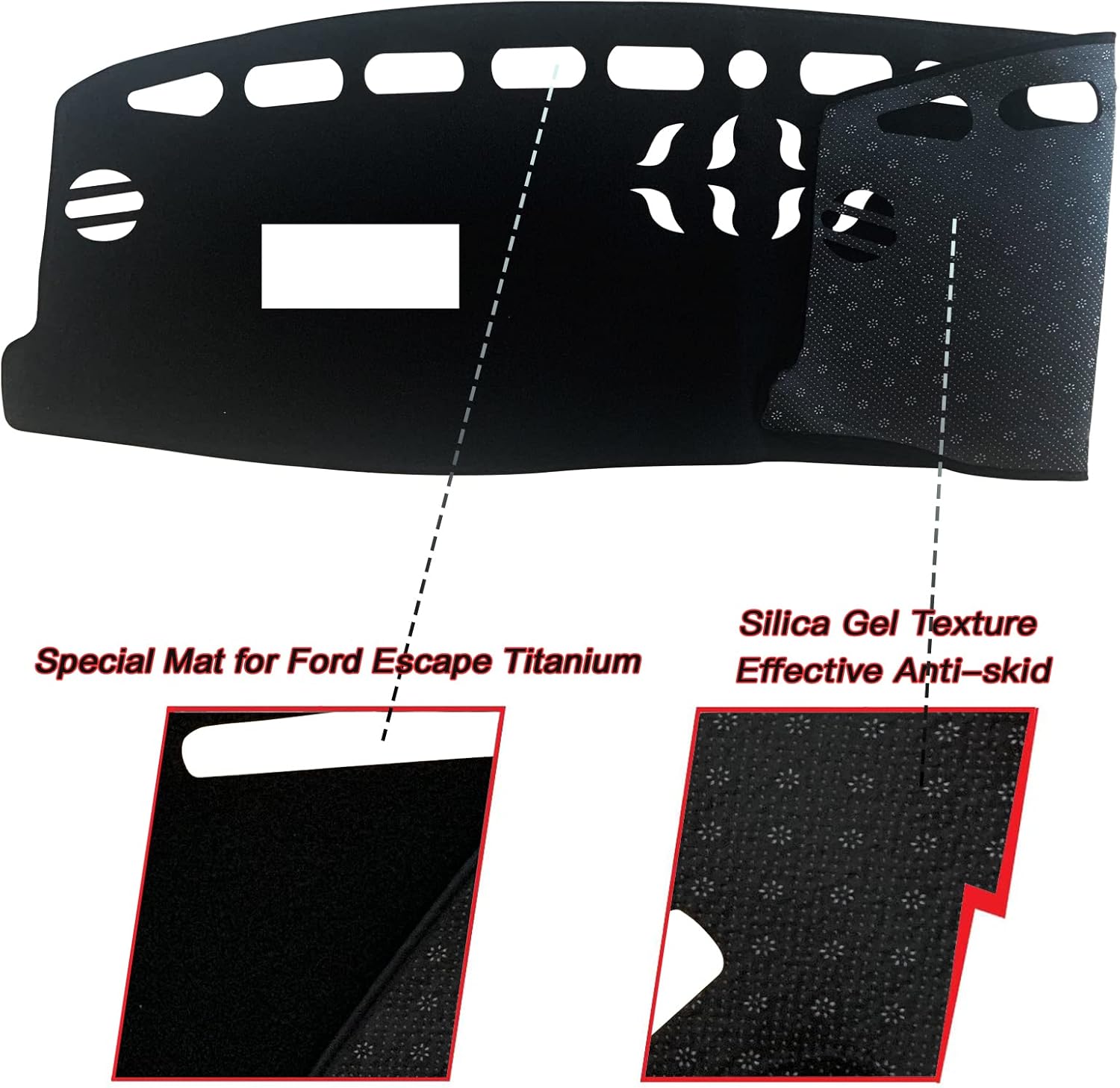 Dash Mat Cover Custom Interior Center Console Compatible with Ford Escape Titanium SUV 2020 2021 2022 Dashboard mat Covers Accessories (with HUD)
