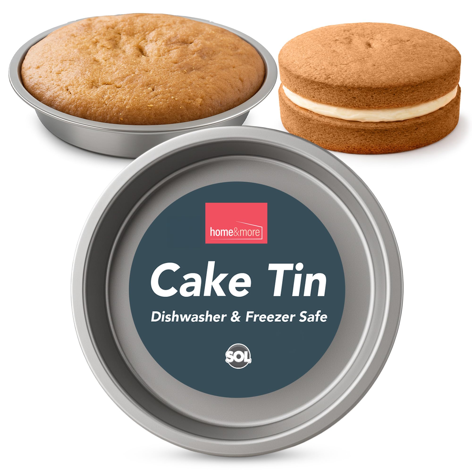 SOL 2pk 8 Inch Cake Tin Dishwasher and Freezer Safe 3.5cm Deep Stainless Steel Round Mould for Baking at Home and Commercial Kitchens Versatile Pan for Desserts Pastries Treats and Everyday Cooking