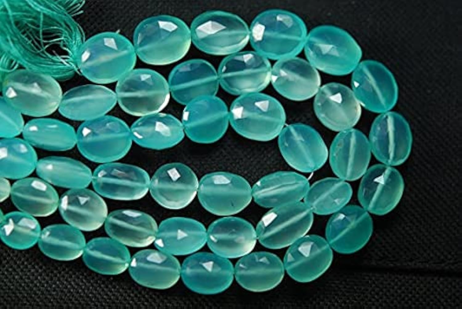 Chalcédoine aqua briolettes ovales facettées 13x18mm pour création de bijoux DIY