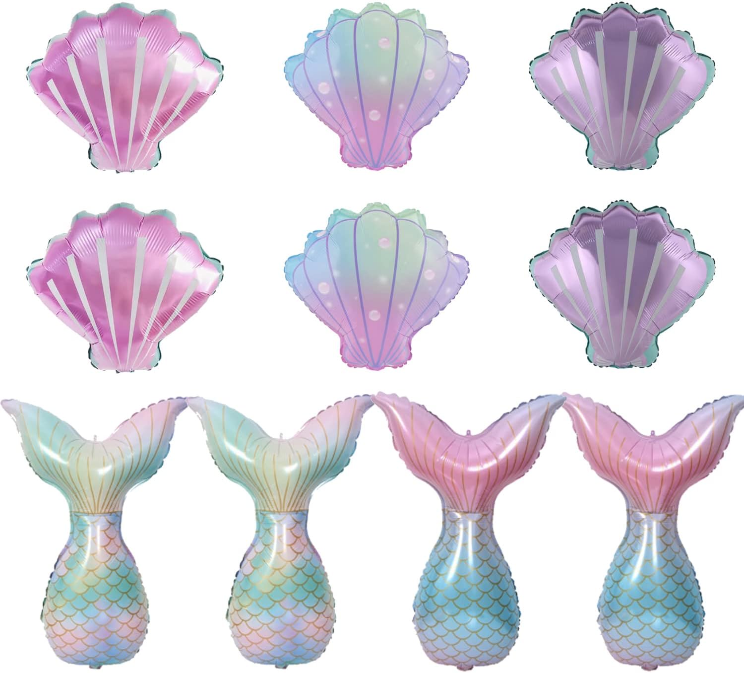 Finypa 10pc Mermaid Balloons - Seashell Mylar Foil Balloons for Under the Sea Decorations, Baby Shower, Summer Beach, Mermaid Sea Theme Birthday Parties