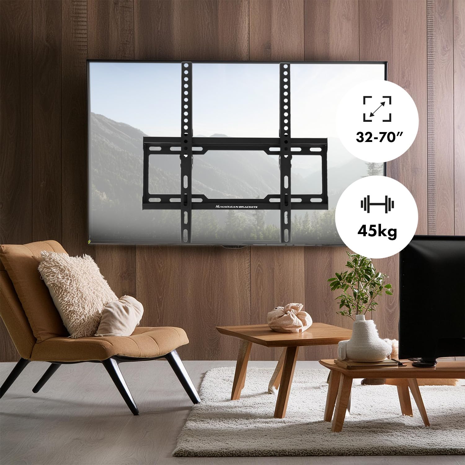 Maclean TV mount, max VESA 400x400, 32-70", 45kg, tilt reg. +0°~-10°, MC-412, Schwarz - Image 3