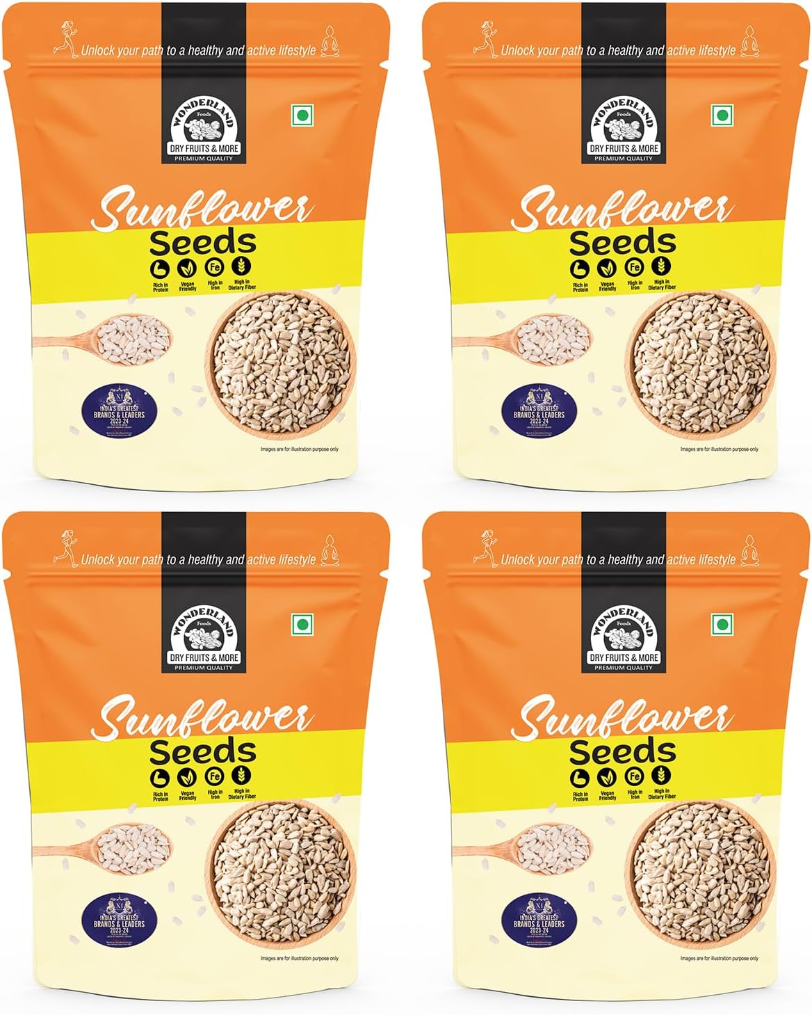 Wonderland Foods 1Kg (250g X 4) Raw & Unroasted Sunflower Seeds Pack of 4 Pouch | Surajmukhi Seeds Full of Protein, Vitamin-E, Antioxidants & Fibre | Plant-Based Protein for Weight Management