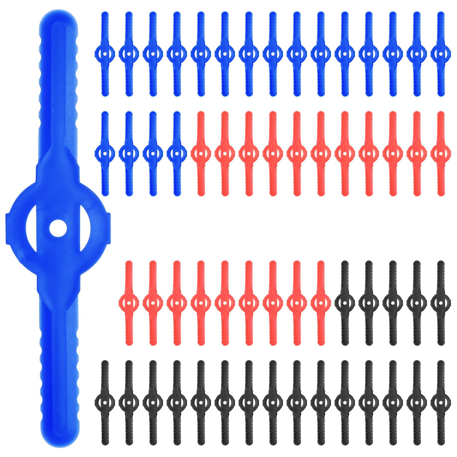 M METERXITY 60-Pack String Trimmer Head Blades Replace, Plastic Cutter Replacement Lawn Mower Weed Blades Accessories for Cordless Grass Trimmer Parts [Black, Blue, Red]