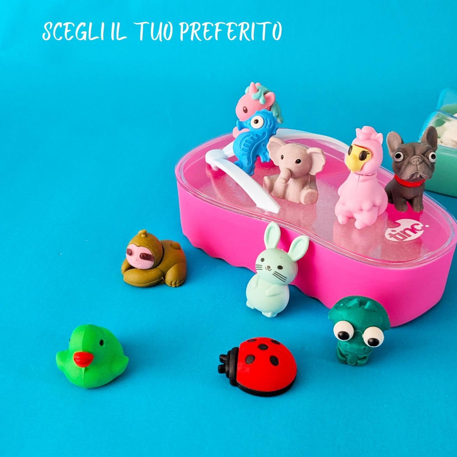 Tinc Gomme Infradito Rosa Set Figurine Animali Multicolori Cancelleria Creativa Confezione 10