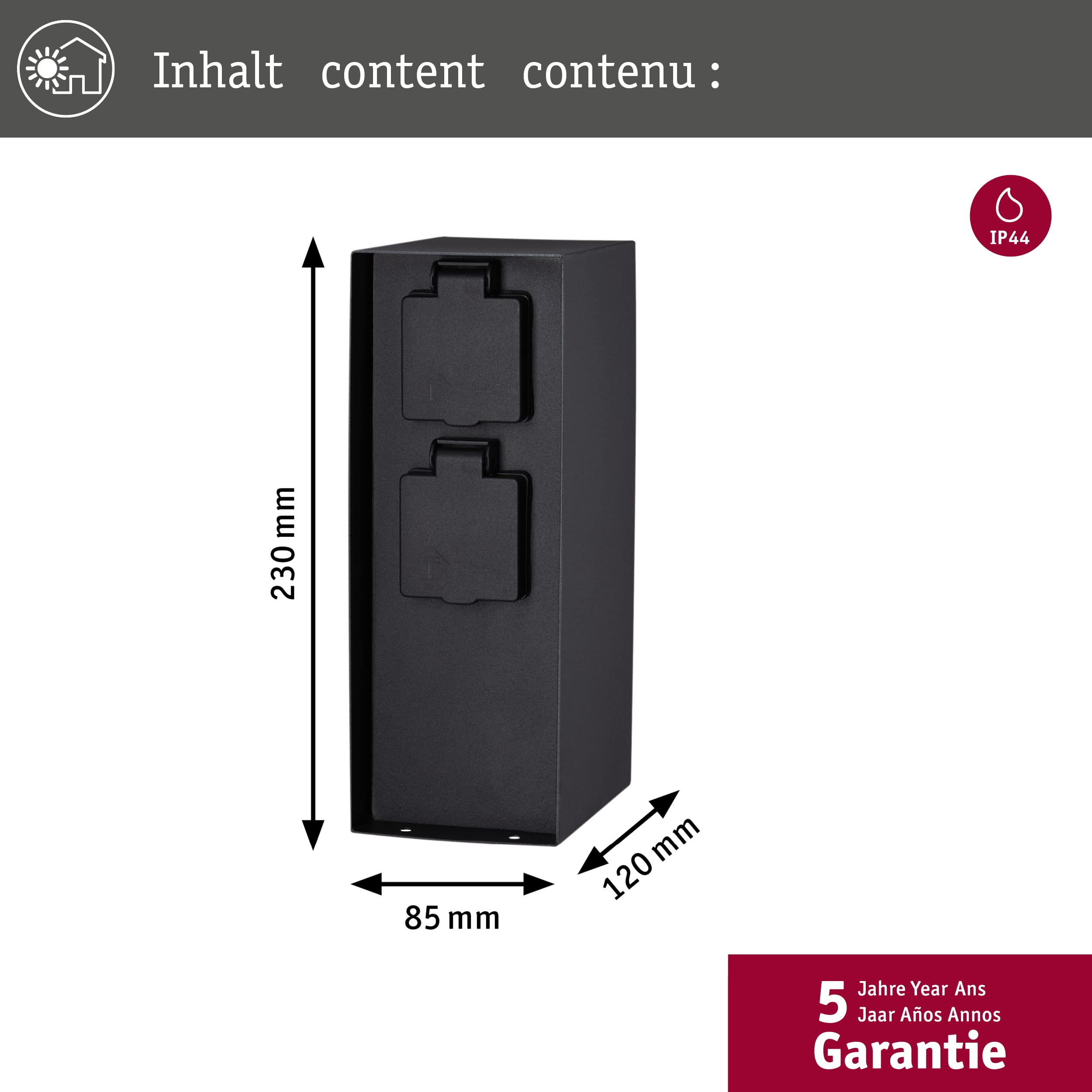 Paulmann 94313 Colonna con prese elettriche Outdoor RIO 4 prese max. 3650 Watt illuminazione per esterni antracite illuminazione da giardino acciaio inox comando
