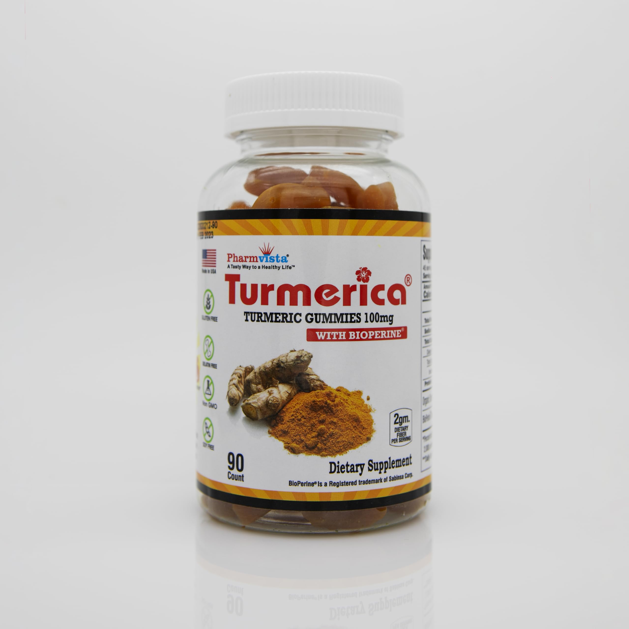 Turmeric Curcumin Gummies 100mg with BioPerine Black Pepper for Enhanced Absorption, 90 Count, Made in USA
