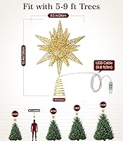 Vista 5 de Luxspire Decoración para árbol de Navidad, estrella iluminada 3D con enchufe USB y control remoto, luces de estrella para árbol de Navidad de 9.6
