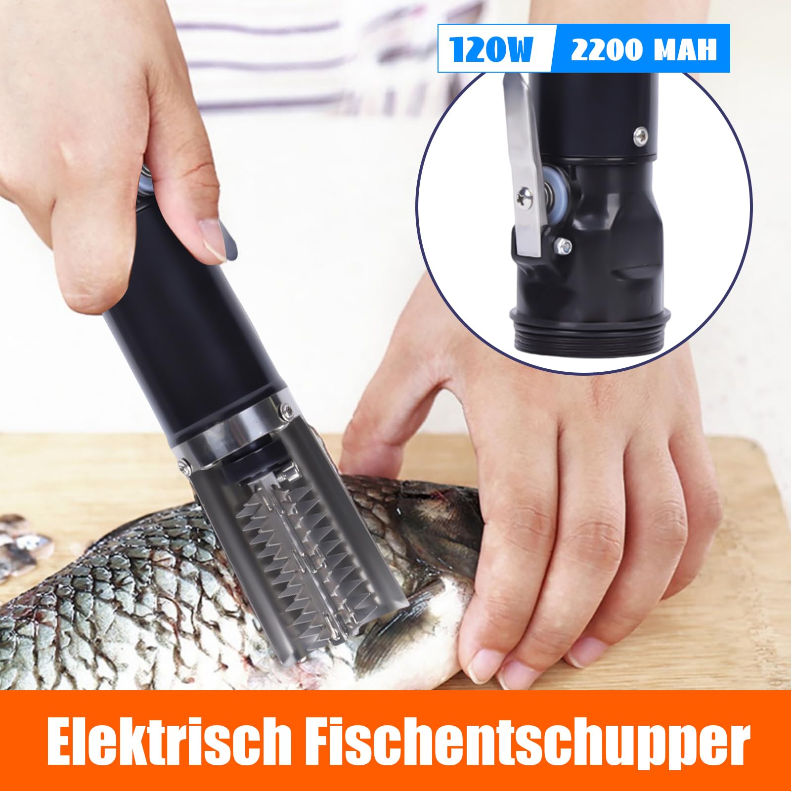 Elektrischer Fischschupper: 2200mAh Wiederladebar, Hochleistungs-Auto-Schalter, Wasserdicht - Edelstahlschaber für Fisch