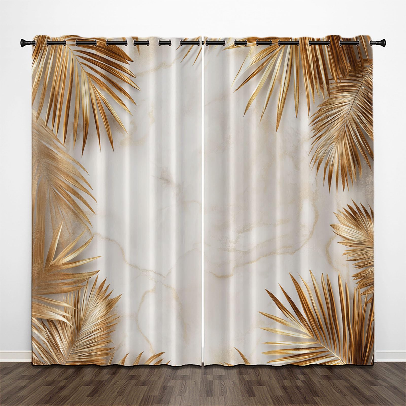 Rideau occultant tropical or 140x260 cm lot de 2 rideaux isolants à oeillets imprimé palmier pour salon