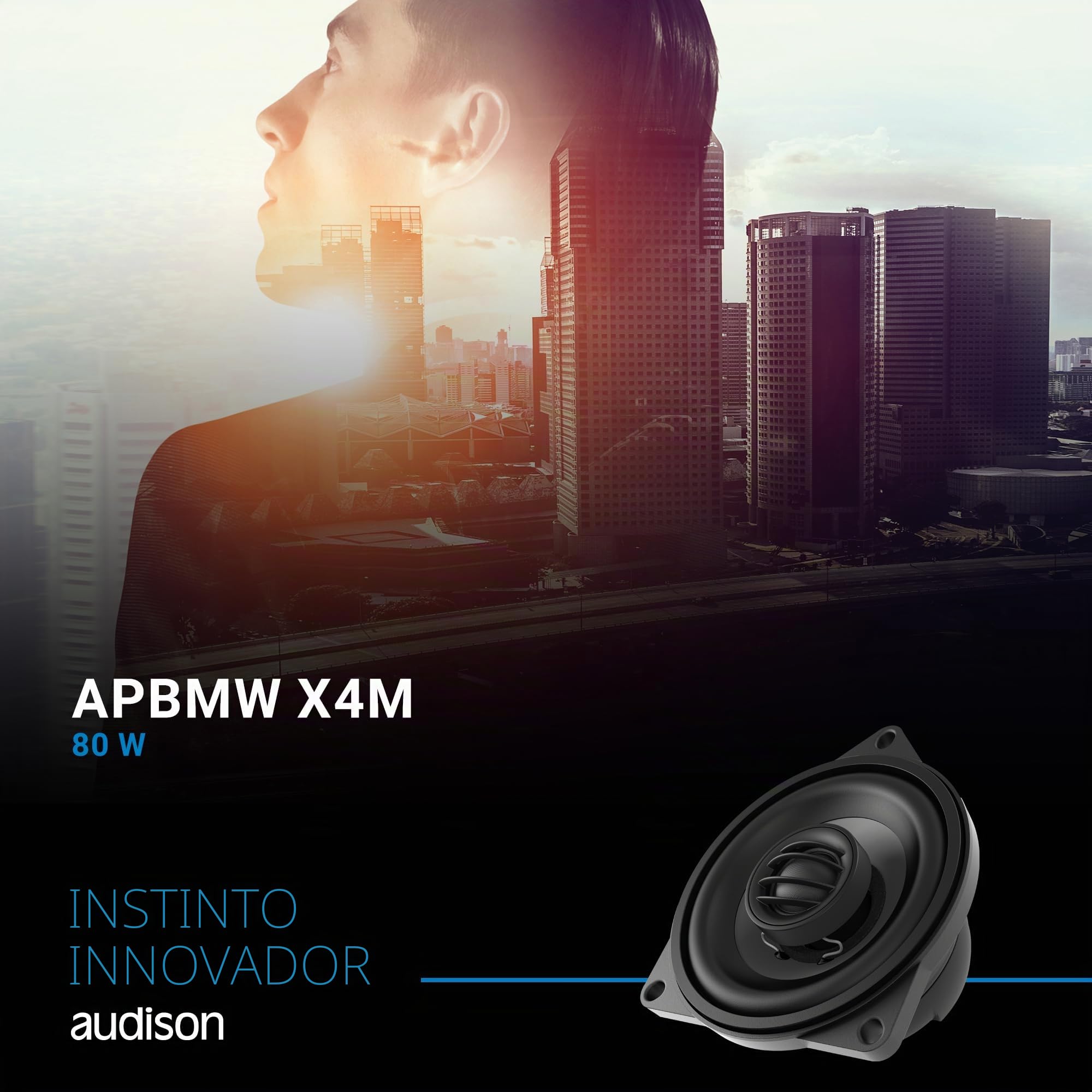 Audison APBMW X4M par de Altavoces coaxiales de 2 vías 100 mm, 80 W | tweeter 24 mm, 4 pulgadas, 40 W RMS, 4 Ohm, 88 dB, 100-22000 Hz, profundidad 44,5 mm