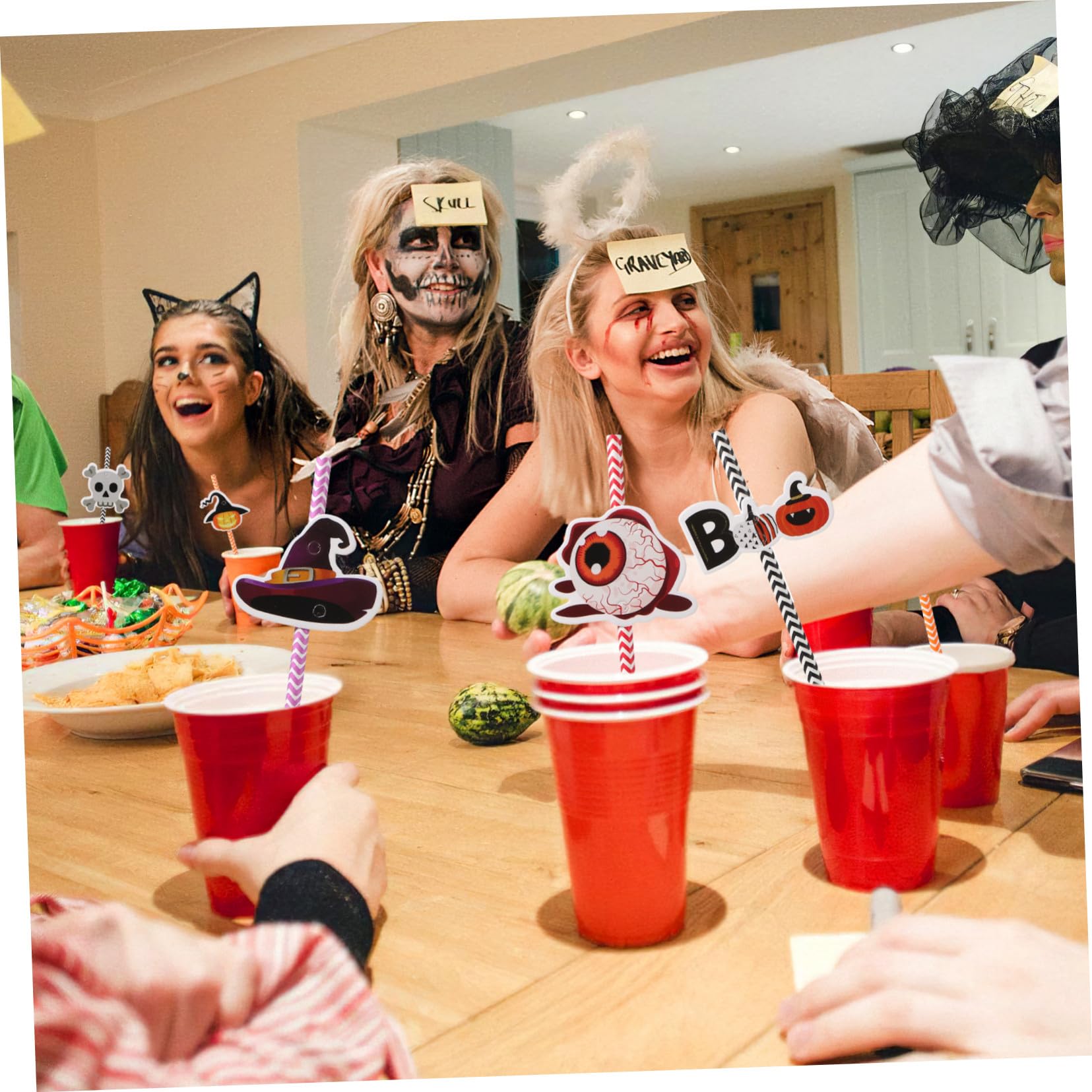VICASKY 6confezioni Cannucce Di Carta Di Halloween Strisce Stampa Colorata Decorative e Sicure Da Usare Per Feste e Famiglia