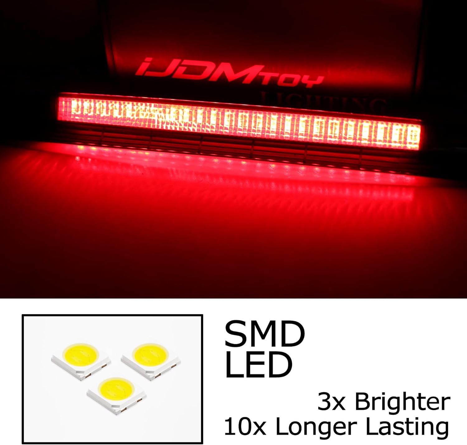 iJDMTOY Black-Out Smoked Lens 24-SMD Super Red LED Trunk Lid Third Brake Light Bar Assembly Compatible With 1997-2004 Boxster 986 Coupe/Convertible
