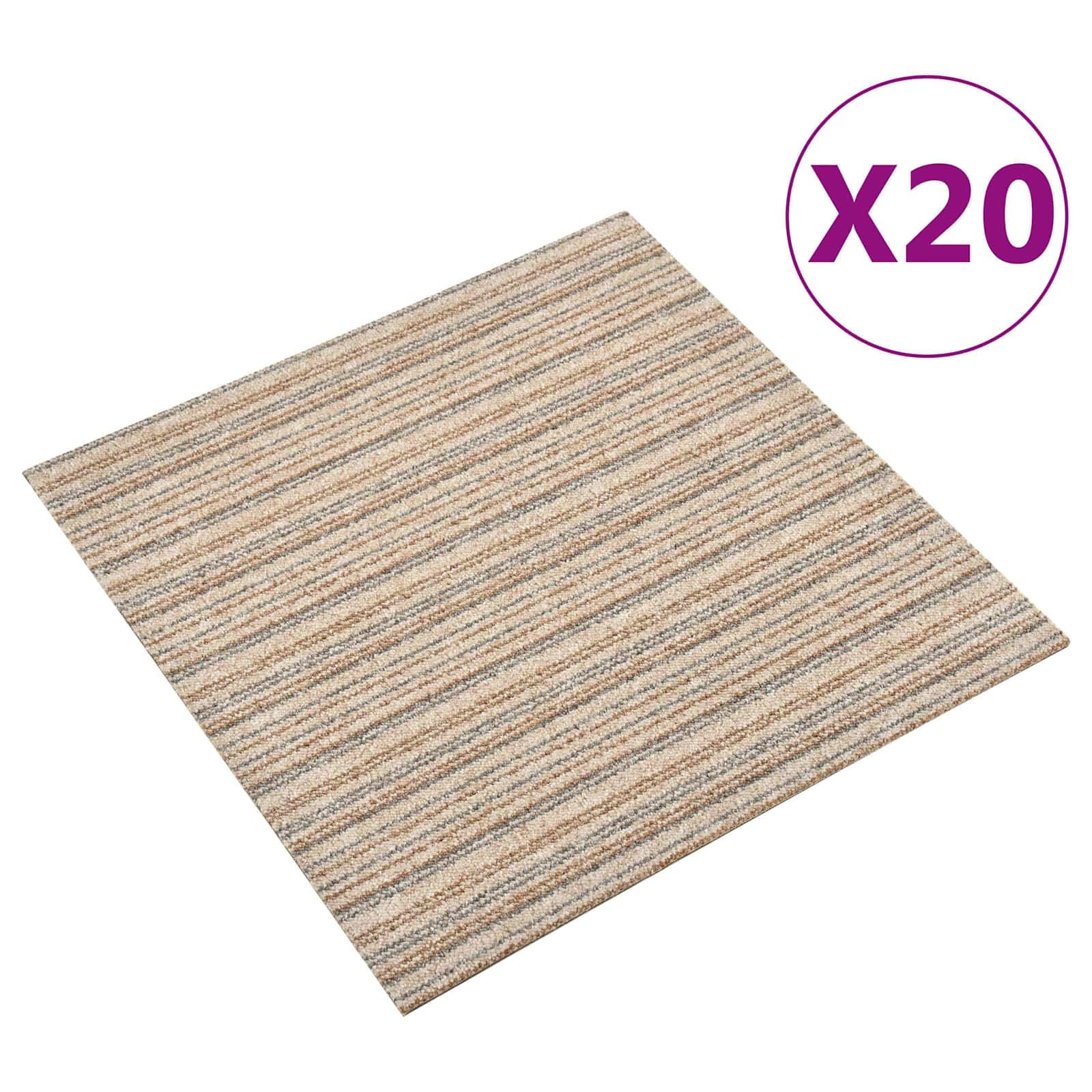 Teppichfliesen 20er Set 50x50 cm Gestreiftes Beige - Modularer Teppichboden aus Polypropylen für Innenräume, Bodenfliesen für Büro und Wohnzimmer, ca. 5 m²