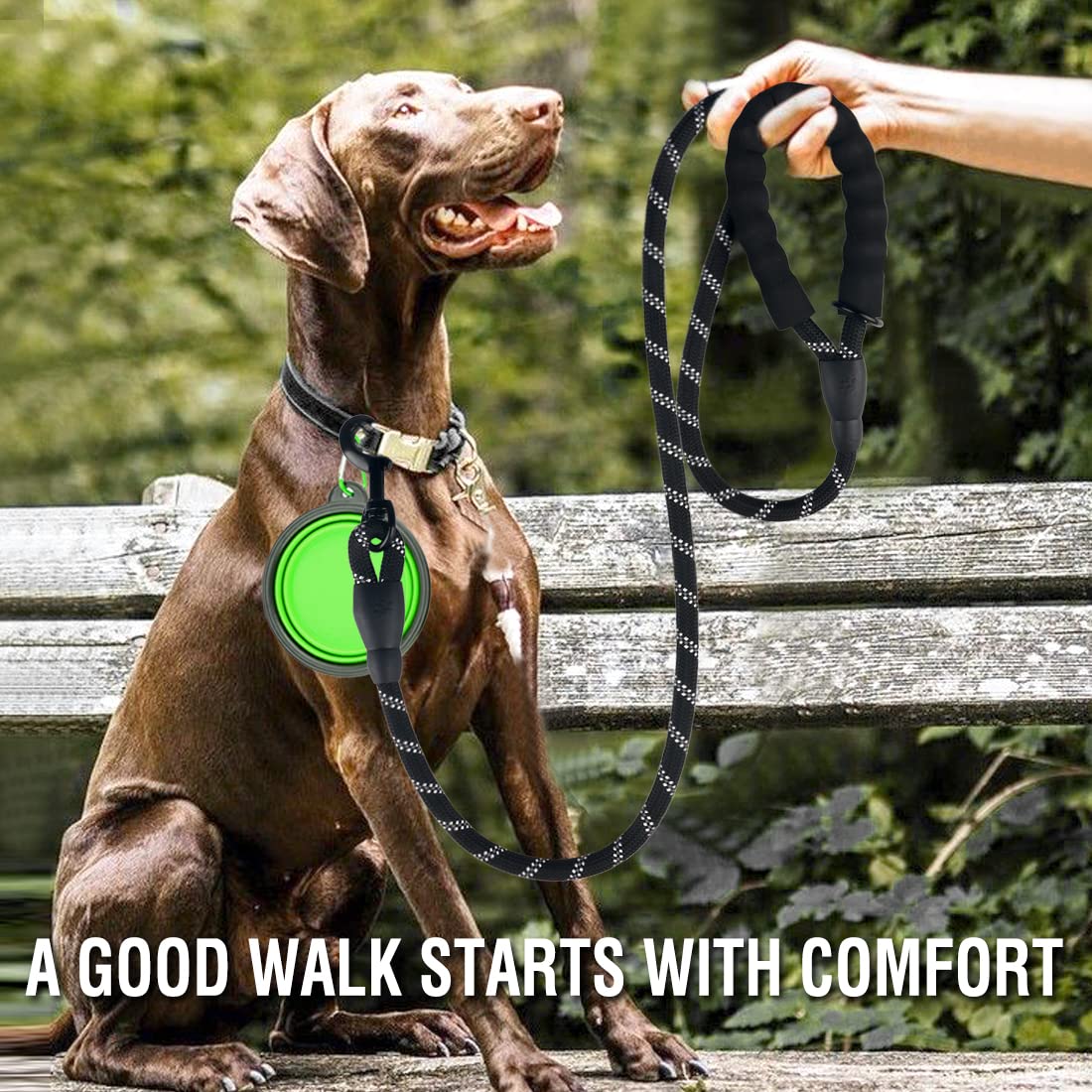 COOYOO - Guinzagli per cani da 1,5 m, resistenti e riflettenti, con comoda impugnatura imbottita e ciotola chiudibile, per cani di taglia media e grande, confezione da 2