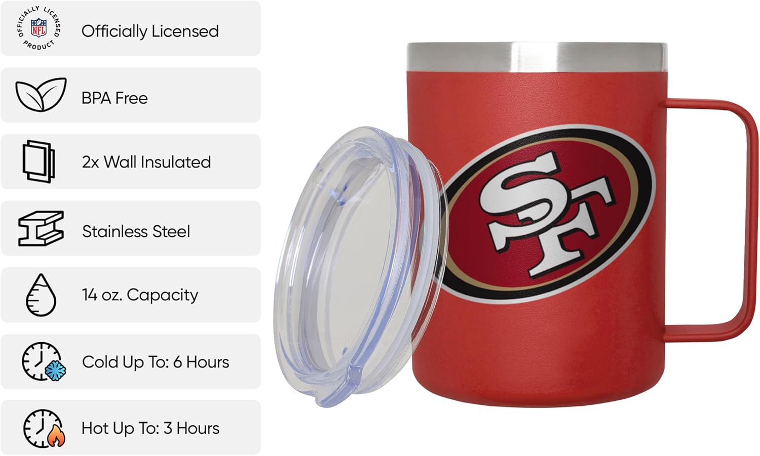 FOCO NFL unisex-adult NFL Team Color Insulated Stainless Steel 14oz Travel Mug w Lid - Image 2
