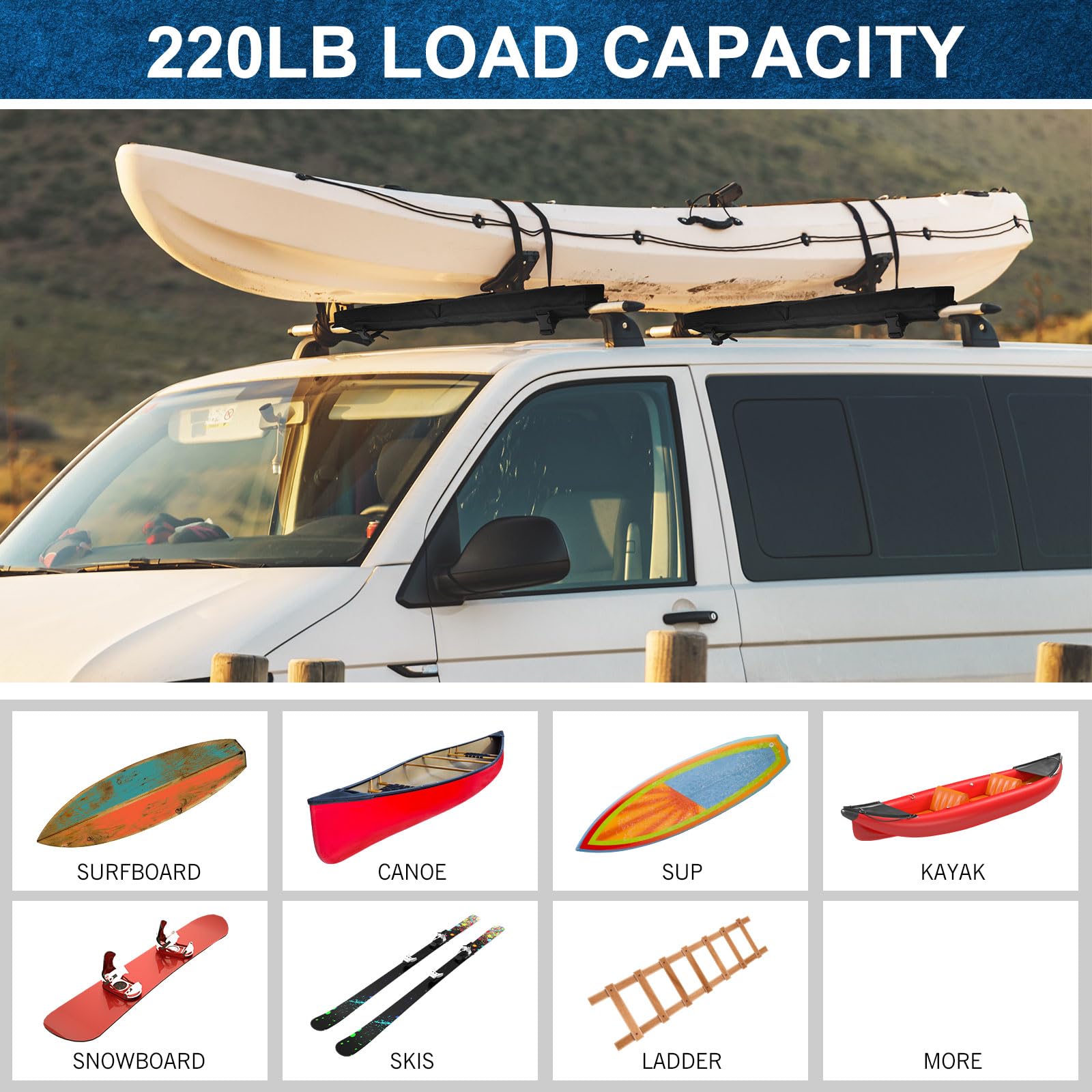 Universal Soft Roof Rack Pads Kayak Carrier Surfboard Windsurfing Car ...