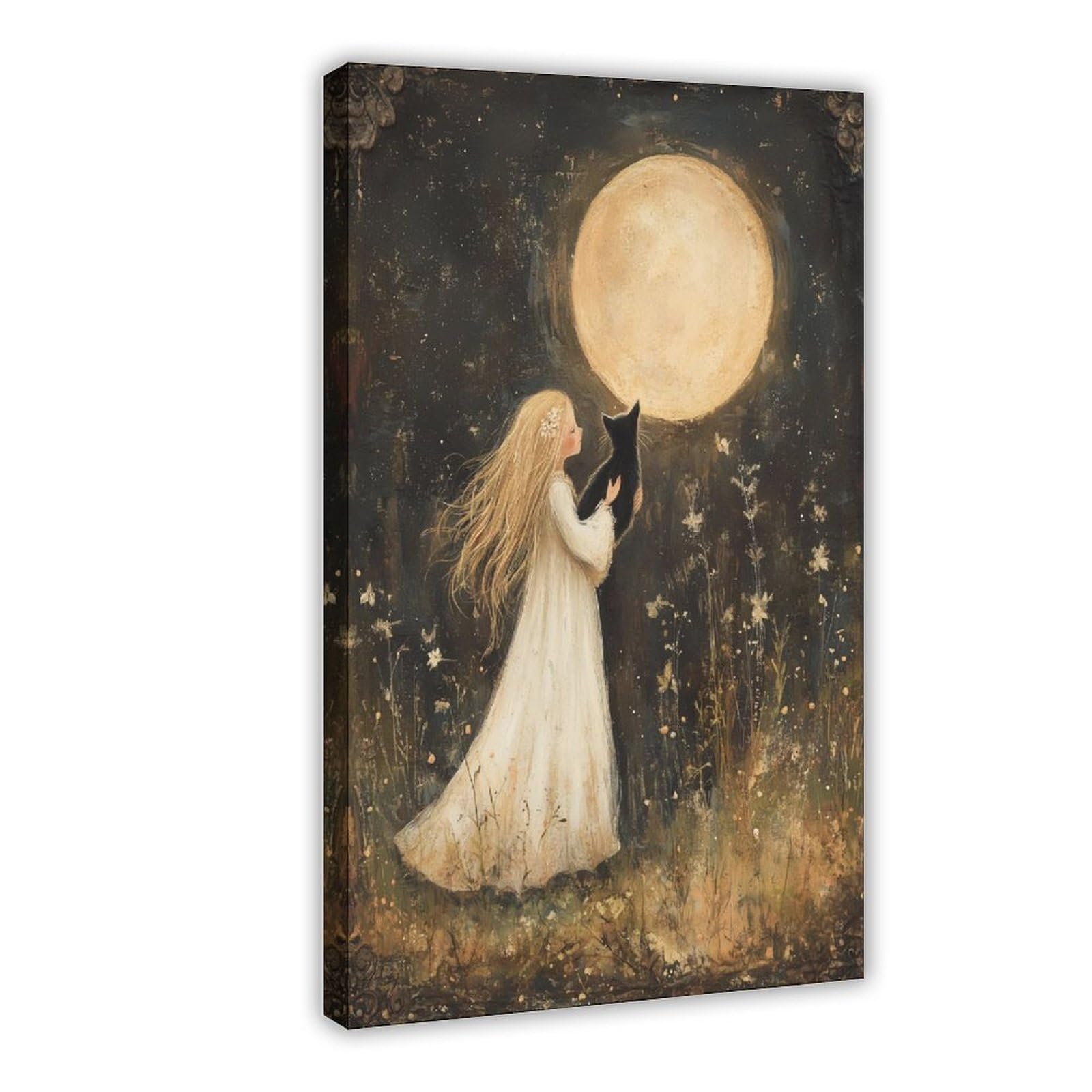 Bareronor Whimsical Cat Poster Canvas Poster Bedroom Decor Landscape Office Room Decor Gift 24" L X 36" W